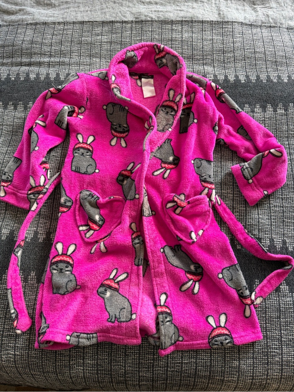 Cuddl Duds Girls' Hot Pink Bunny Print Fleece Robe